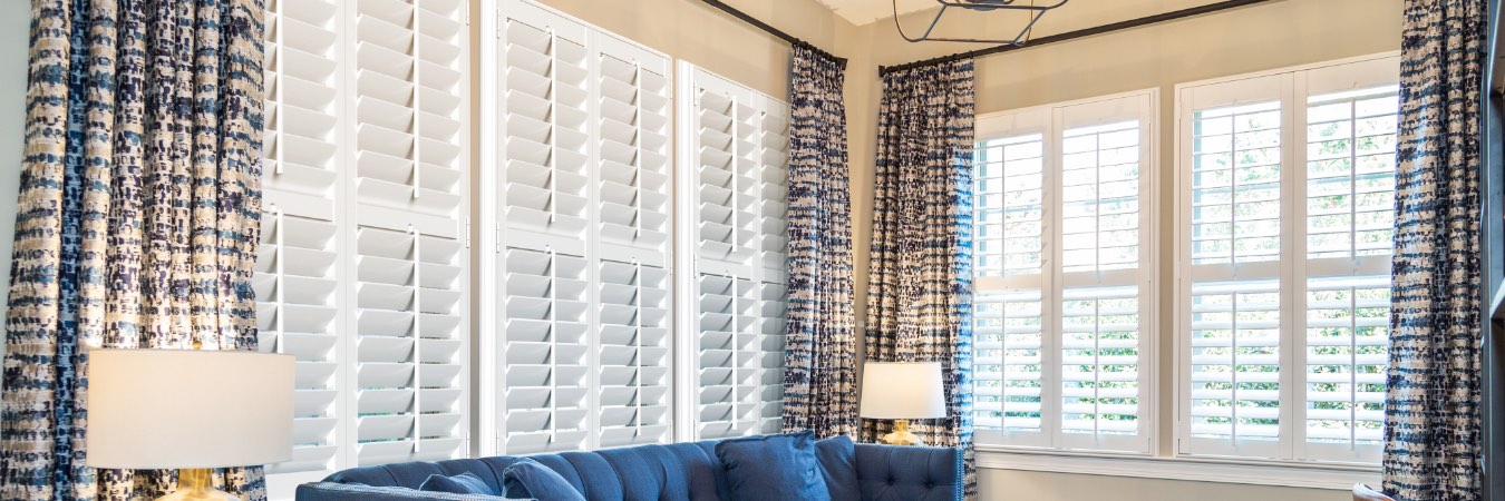 Plantation shutters in Corona family room